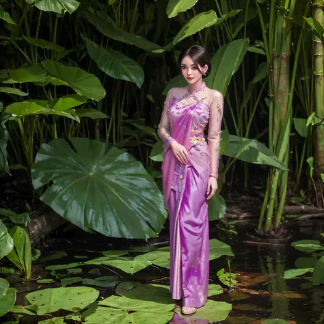 gilr,beauty, full body, beauty face, perfect face, short hair,kebaya clothes, jungle background