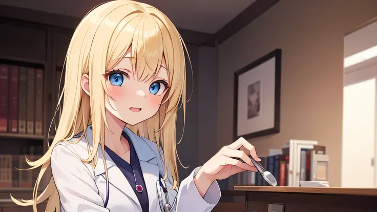 Ultra high resolution realistic photo blonde　Blue Eyes　 high school girl　 naughty vibe　No background　a girl　doctor