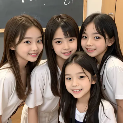 (Completely nakedpretty下着姿ヒップ)、((Super cute and popular idol、Four super cute, tiny elementary school girls in one photo))、(masterpiece).A perfect, beautiful, lovely, captivating 's smile、(( 5 small photos of the whole body of 4 people in high definitio...