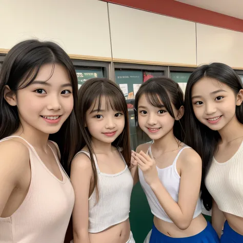 (Completely naked下着姿)、((Super cute and popular idol、Four super cute, tiny elementary school girls in one photo))、(masterpiece).A perfect, beautiful, lovely, captivating 's smile、((5 small high-definition whole body photos of 4 people in 1))、((Short Hai...