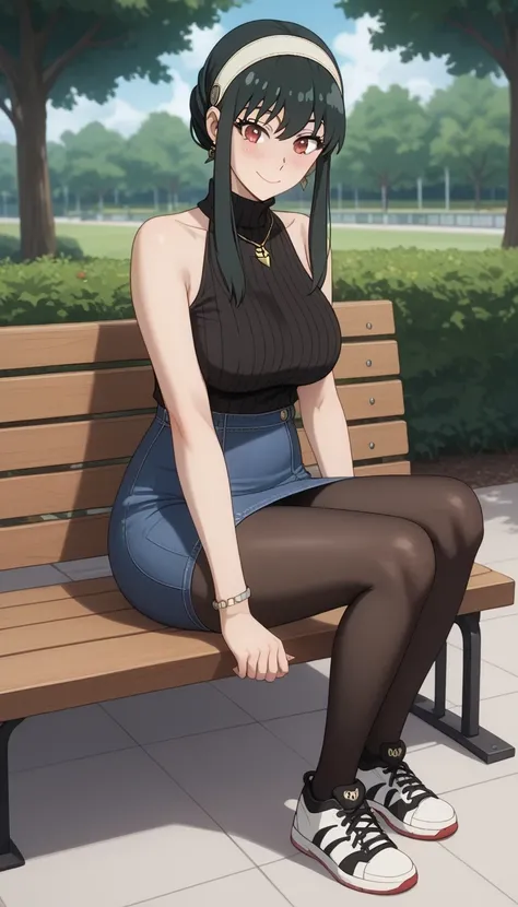  score_9,  score_8_up,  score_7_up,  source_  anime、TOP QUALITY、8k、 masterpiece、Ultra High Definition、 natural light、perfect anatomy、 one woman、Big Breasts、saggy breasts、Yor Forger、 dark hair、 cute face、 seducing face、after change、( sleeveless knit 、 high ...