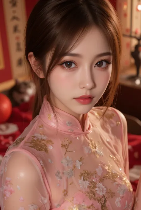Cat ears、 face up, attractive, pretty girl, ponytail、 (( fine facial features , eroticism)), dramatic lighting , realistic , 8k, Dramatic Shadows , intricate and elaborate patterns , super detailed photo , chiaroscuro lighting , Pleasant colors , deep cont...