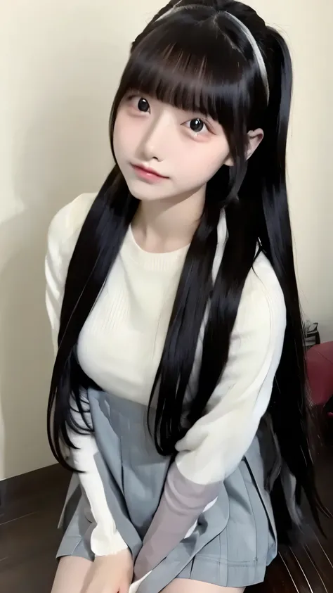 18 year old high school girl、gray miniskirt（poneyTail）