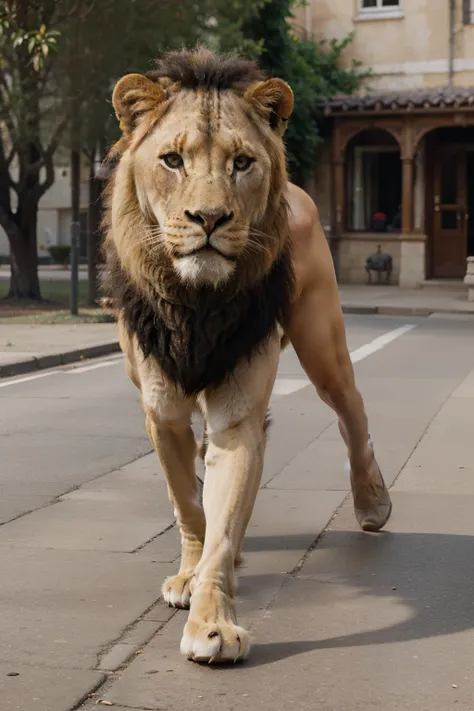 The lion is walking