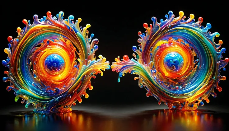 an ais-brknlvlmp duel,made of multicolored opal glass,A rainbow-like halo,Glossy,author： Dale Chihuly