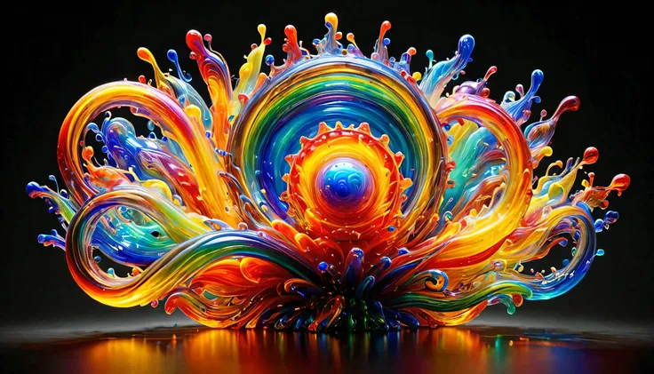 an ais-brknlvlmp duel,made of multicolored opal glass,A rainbow-like halo,Glossy,author: Dale Chihuly