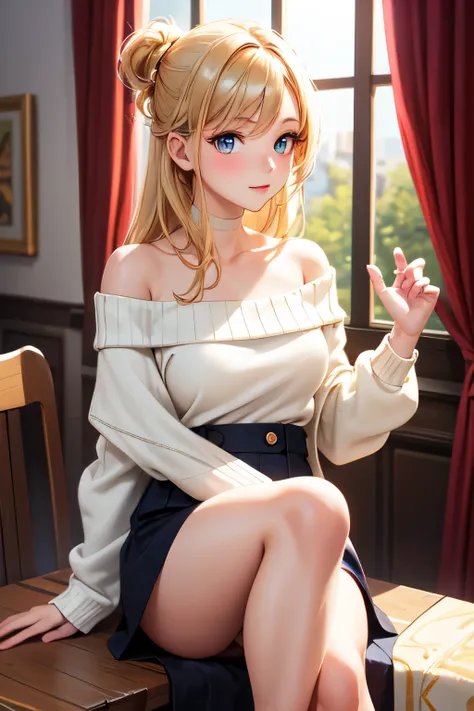 ((best quality)), ((masterpiece)), (detailed), 1girl, off-shoulder sweater, 