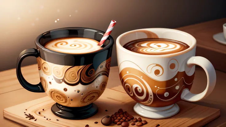 (abstract pattern style drink:1.0) exist (abstract pattern style mug:0.9), Coffee and milk colored granules
