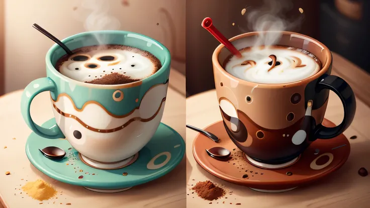 (abstract pattern style drink:1.0) exist (abstract pattern style mug:0.9), Coffee and milk colored granules