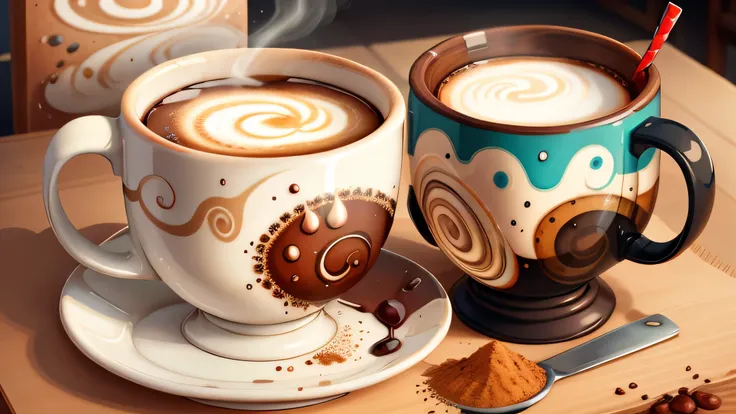 (abstract pattern style drink:1.0) exist (abstract pattern style mug:0.9), Coffee and milk colored granules