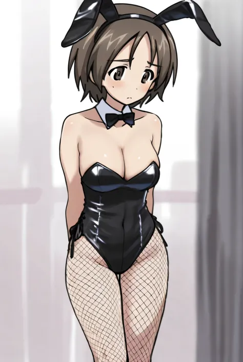 maruyama saki \(girls und panzer\),bunny costume,fishnets,1girl,solo,