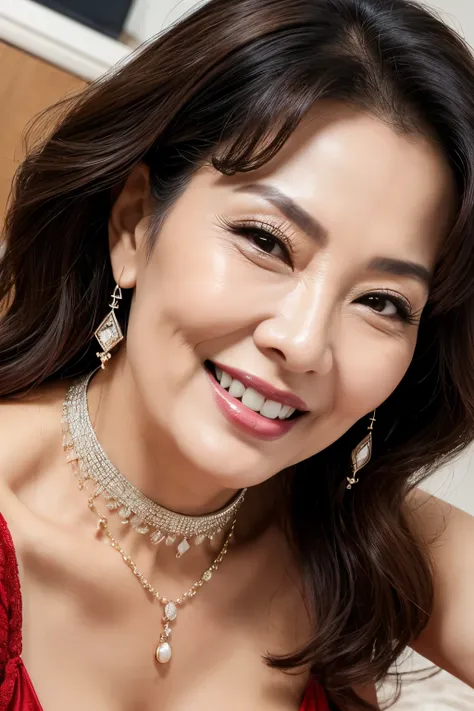 ６８ years old　Mom　MILF　Korean, Lady　large earring　Big choker　　realisitic　Gorgeous Madame Beautiful Mature Woman　sexy　Smile　Gentle woman navel piercing　４K　High quality 