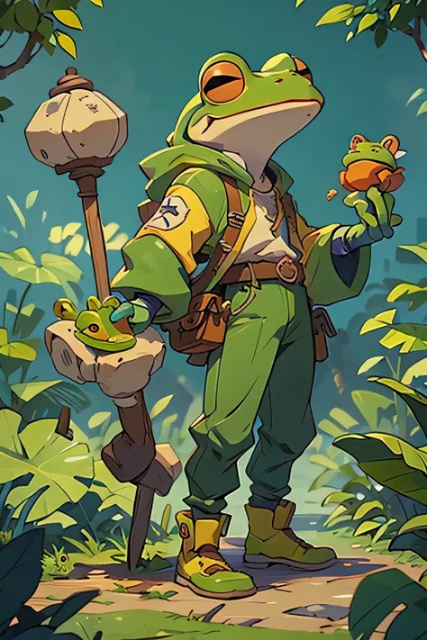 A frog that looks like an RPG bard wearing hip hop clothes