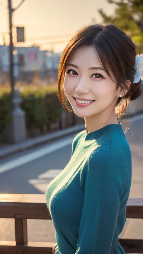 (( best quality )), ((8k)), ((masterpiece: 1.3)), (Perfect Look), ( photorealism : 1.6), (JMA), (Ain), ( Japanese mature ), （I'm wearing a colored knit dress),One mature woman,wife,Night Street Lights , best quality ,masterpiece, extremely delicate and bea...