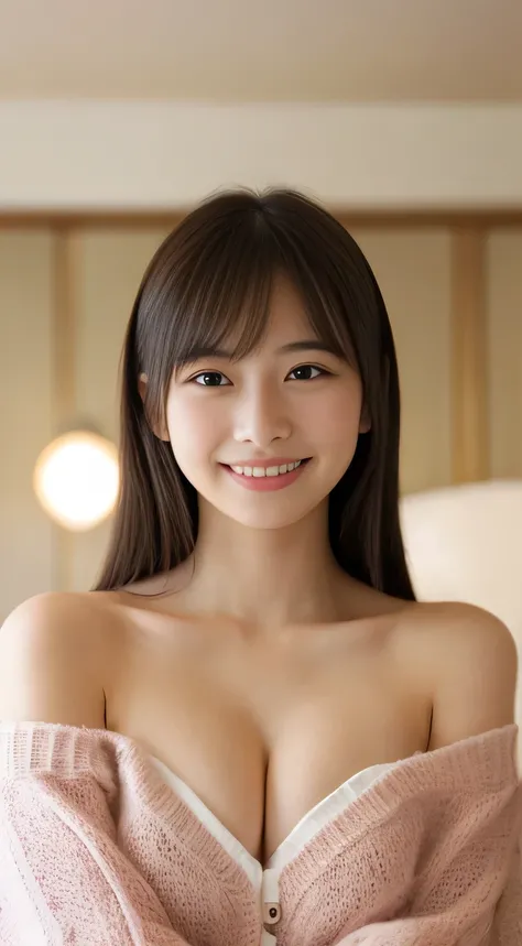 masterpiece,best quality,(Japanese girl),((Beautiful girl)),cleavage,(off shoulder:1.2),(perfect body beauty:1.2),(shy smile)