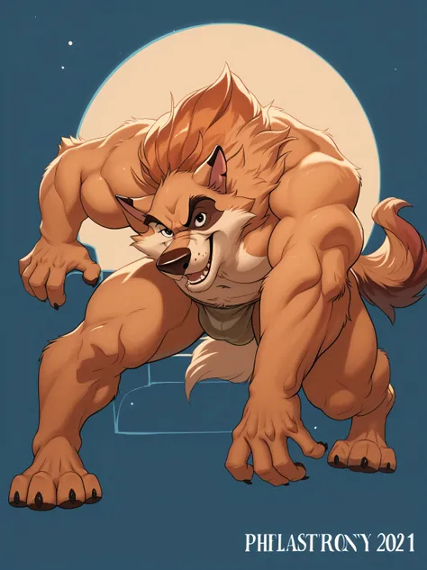 Kaltag pny, alaskan malamute, solo, detailed, detailed face, detailed eyes, anthro body, male, adult, very muscular:1.1, cartoon shading, cel shaded:1.0, flat colors, shirtless, wfa style, negger style, cartoony anatomy, above waist, looking at viewer, arm...