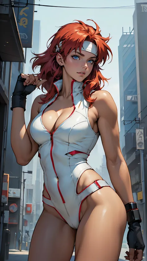 ((Masterpiece, highest quality; 1.3)), super quality, beautiful detail, super detailed, extra fine, 16K, exquisite, absurd, high resolution, beautiful background, detailed background, beautiful eyes, beautiful skin, anime style, Kay from Dirty Pair in a wh...