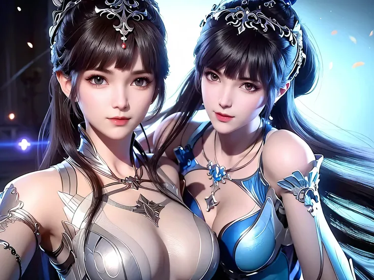 Close-up of a woman in a silver blue dress, Cheng Weipan Art Station, Xiuxian Technology Sense, detailed fantasy art, Stunning character art, Epic and beautiful character art, beautiful armor, Extremely detailed artistic sprouts, Detailed digital animation...