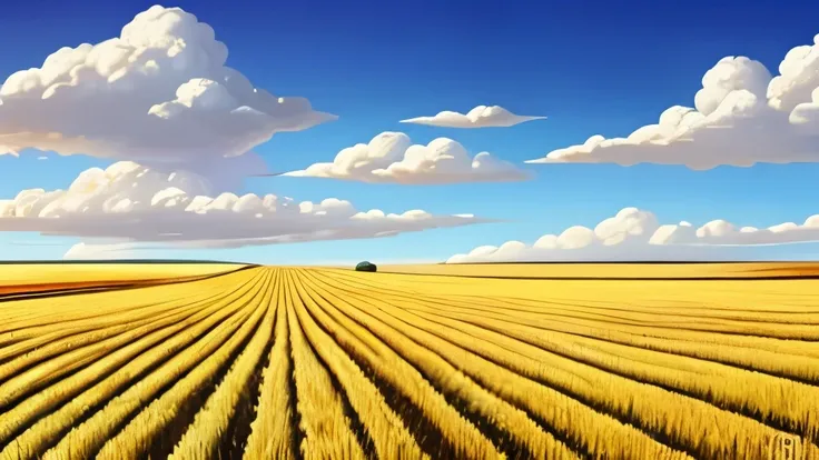 painting of a wheat field with a path in the middle, a digital painting inspired by RHADS, shutterstock contest winner, impressionism, wheat fields, immense wheat fields, vast wheat fields, wheat field, oil digital painting, on the vast wheat fields, oil p...