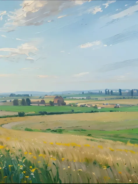 painting of a wheat field with a path in the middle, wheat fields, immense wheat fields, vast wheat fields, wheat field, on the vast wheat fields, oil digital painting, oil painting. hd, oil paint style, summer field, digital oil painting, rhads!!!, empty ...