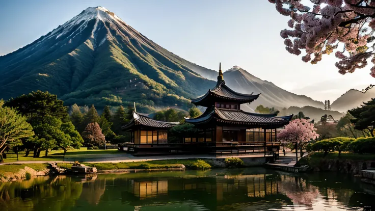 Arafe pagoda with cherry blossoms and mountains in the background,  Picture Inspired by Kano Hogai ,  shutterstock, ukiyo-e,   Japan Travel & Tourism  ,   Japan Deeper Travel Exploration  , Japan Tourism,  Japan Travel and Adventures  ,   Japanese temples ...