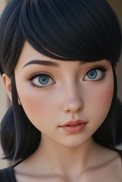 1girl, Solo, High Resolution, Masterpiece, Anatomically Correct, Accurate, Best Quality, real life style, black hair, blue eyes, tween