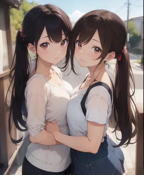 ( masterpiece、TOP QUALITY、TOP QUALITY、Official Art、 beautiful and beautiful :1.2)、(one girl:1.3)、twin tails,beautiful breasts,1People Women、( brown hair shortcut )、Smooth and beautiful brown hair、 reflective, light brown eyes 、I've gained a little wei...