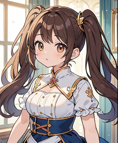 ( masterpiece、TOP QUALITY、TOP QUALITY、Official Art、 beautiful and beautiful :1.2)、(one girl:1.3)、twin tails,beautiful breasts,１People Women、( brown hair shortcut )、Smooth and beautiful brown hair、 reflective,  light brown eyes 、I&#39;ve gained a little wei...