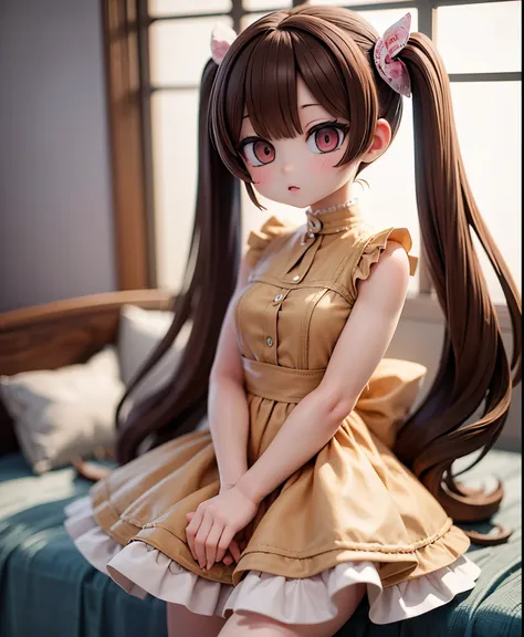 ( masterpiece、TOP QUALITY、TOP QUALITY、Official Art、 beautiful and beautiful :1.2)、(one girl:1.3)、twin tails,beautiful breasts,１People Women、( brown hair shortcut )、Smooth and beautiful brown hair、 reflective,  light brown eyes 、I&#39;ve gained a little wei...