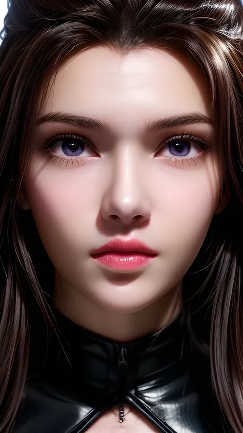 A photo of a 25 year old European girl posing, born, beautiful woman, ( extra long wavy brown hair ), ((portrait)), ((Familiar Face:1.2)), ((familiar facial features)), (finely familiar skin), White Skin, ( White Skirt ), Cyberpunk urban environment , (...