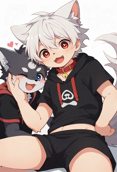   very detailedな,very detailed,black white hair ,age 15,male, excited to look at the bones   ,  Wolf fur ,  excited,Participation,   cute face ,  Show me your legs ,Horny Male , Red collar on the floor,Cute ears ,Fluffy ears ,Fluffy ears , Show me your leg...