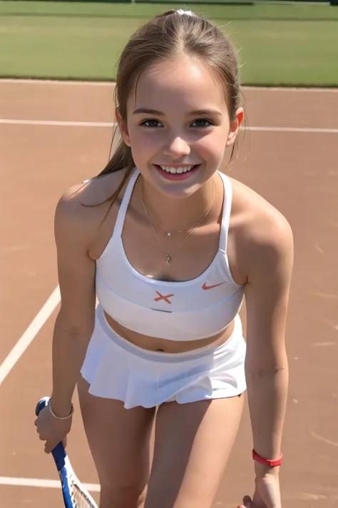 Masterpiece, Best quality, 8k, 18 ans, full body, sourire, sourire, pure, cute, fit, healthy, happy smile, Russian, tennis