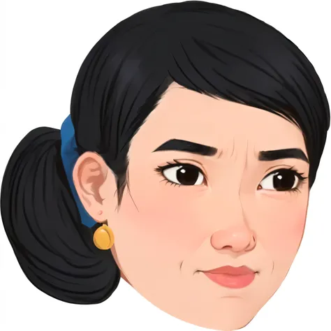 a cartoon of a woman with a ponytail and a blue bow, south east asian with round face, rotoscoped, style of cartoon, rotoscoping, in cartoon style, cartoon portrait, cartoon artstyle, cartoon still, full round face, round chin, with round cheeks, slightly ...