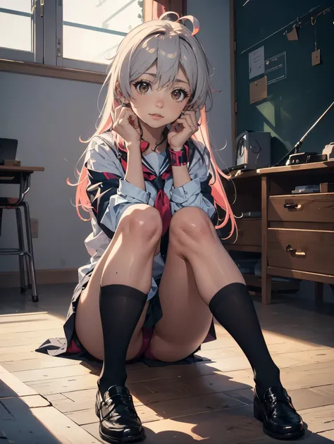 ((masterpiece)), (best quality),, official art, extremely detailed CG unity 8k wallpaper,Portrait,  highly detailed, shiny skin,sexy, wearing ((In blue school sexy jersey,high knee socks)),tight, sexy,virgin, poses ((random)), vivid color,, 1girl, (curvy:0...