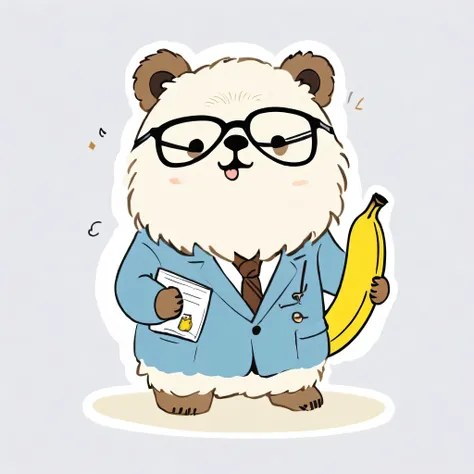 A fluffy bear dressed like Sigmund Freud, wearing tiny round glasses and holding a notepad. The bear is stepping on a banana peel labeled "Freud-ian Slip," with a surprised expression. The illustration is soft and humorous with a white background for clari...