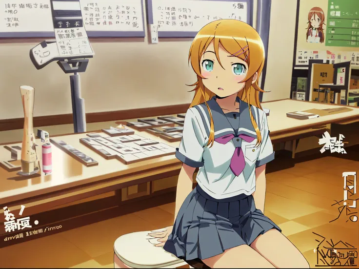Kirino Takasaka,aakirino , long hair, hairclip, school uniform, grey sailor collar, purple neckerchief, white shirt, short sleeves, pleated skirt, grey skirt