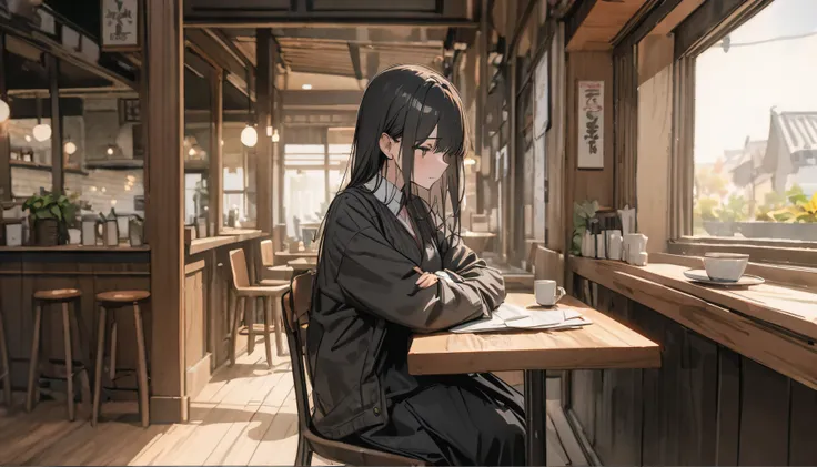   masterpiece,最  high quality ,  very well detailed,   high-resolution background that brings you closer to your goal  ,8k,   portai   ,  high quality ,break, Japanese Manga Style  ,   sketch,   watercolor , cozy cafe,Old interior,   stylish interior ,,slo...