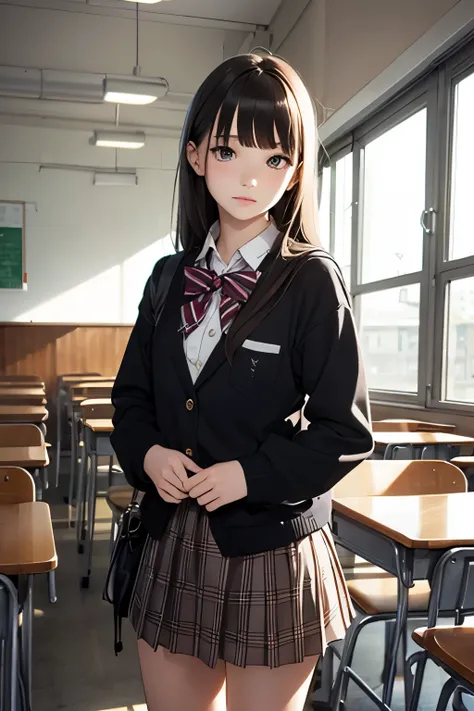 masterpiece,girl,petites,pale skin,realistic,Age 15,bangs,school unifrom,small breasts,Going to school