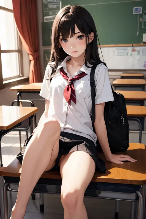 masterpiece,girl,petites,pale skin,realistic,Age 15,bangs,school unifrom,small breasts,Going to school