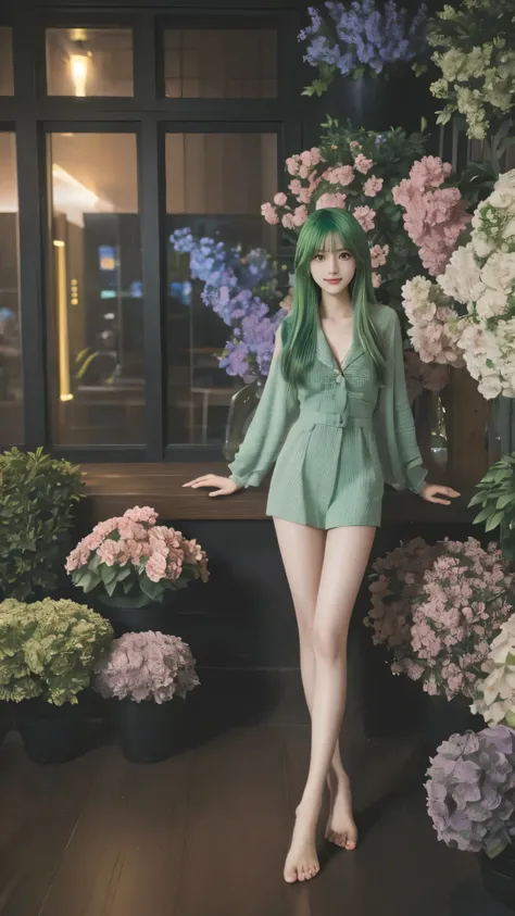 high resolution,超high resolution,8k,Ultra Fine,TOP QUALITY, masterpiece, Super Fine Paintings , detailed depiction of up to the front door,1 girl, upper body,((素敵な髪型, green hair:1.2)),(Beautiful breasts, Upward bust), similarly , glowing neon lights , int...