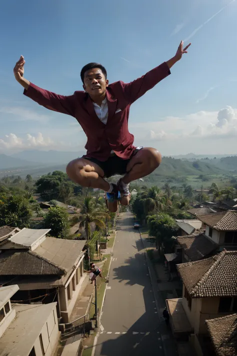 Take a picture of an Indonesian man flying in the air