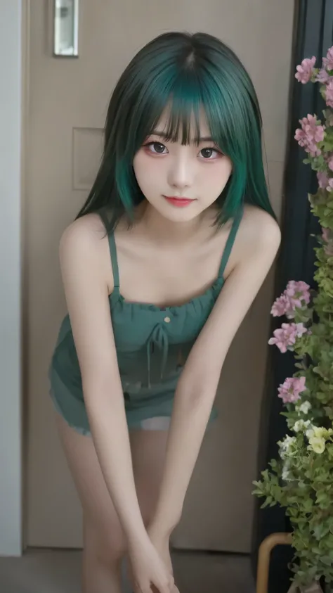 high resolution,超high resolution,8k,Ultra Fine,TOP QUALITY, masterpiece, Super Fine Paintings , detailed depiction of up to the front door,1 girl, upper body,((素敵な髪型, green hair)),(Beautiful breasts, Upward bust), similarly , glowing neon lights , interme...