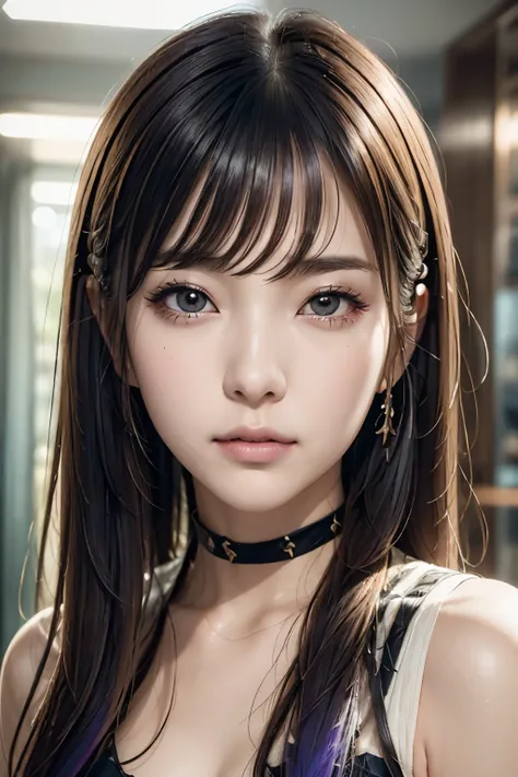 style, Neuropunk face closeup portrait (((SKS people々))), smooth soft skin , Big dreamy eyes, evil grimace with beautiful intricately colored hair , symmetrical , Anime big eyes, soft lighting , detailed faces, Works by Makoto Xin Haicheng...