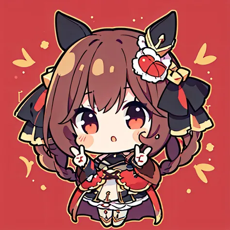 masterpiece, TOP QUALITY, full bodyエスビアン, 1 girl, Explanation of full body, 1 girl、full body, plain background , simple background, peace sign with both hands、 chibi, ( Gentildonna \( umamusume\)), Flat avatar