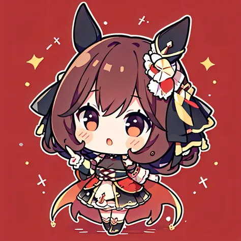masterpiece, TOP QUALITY, full bodyエスビアン, 1 girl, Explanation of full body, 1 girl、full body, plain background , simple background, peace sign with both hands、 chibi, ( Gentildonna \( umamusume\)), Flat avatar, sling、