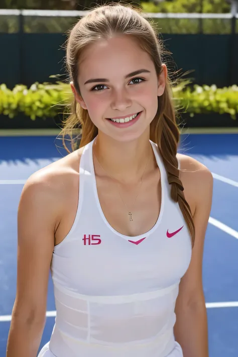 Masterpiece, Best quality, 8k, 18 ans, full body, sourire, sourire, pure, cute, fit, healthy, happy smile, Russian, tennis 