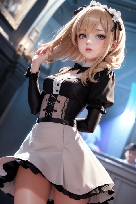 (masterpiece, TOP QUALITY:1.2), 8k, 85 mm, Official Art, RAW photo,  absurd,   platinum blonde hair , ( blue eyes, Lolita Fashion, Sweet Lolita, gothic,  dress:1.2),  idol face,  beautiful girl,  Gardenia ss, Copenhagen, Short sleeve, Elegance,  refined , ...