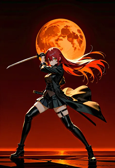 Anime girl holding a sword in front of a full moon,  Badass Anime 8k, from  girls frontline , best anime 4K Kon chan wallpaper, Katana Zero ,  Arknights,  girls frontline  style,  girls frontline  cg, Fine details.  girls frontline ,Katana Zero  video game...