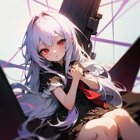 (( Best quality )), (( Masterpiece )), ( Details ), loli, long white hair, Lavender eyes, red eyes 