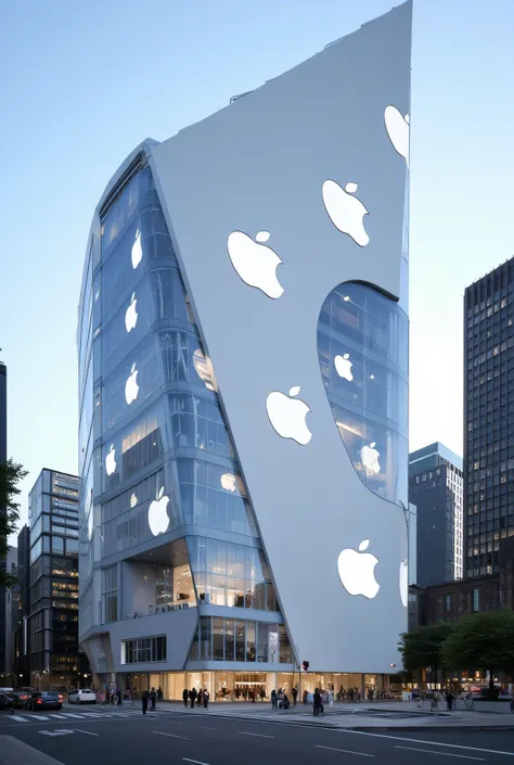 Futuristic building with lots of Apple logos 